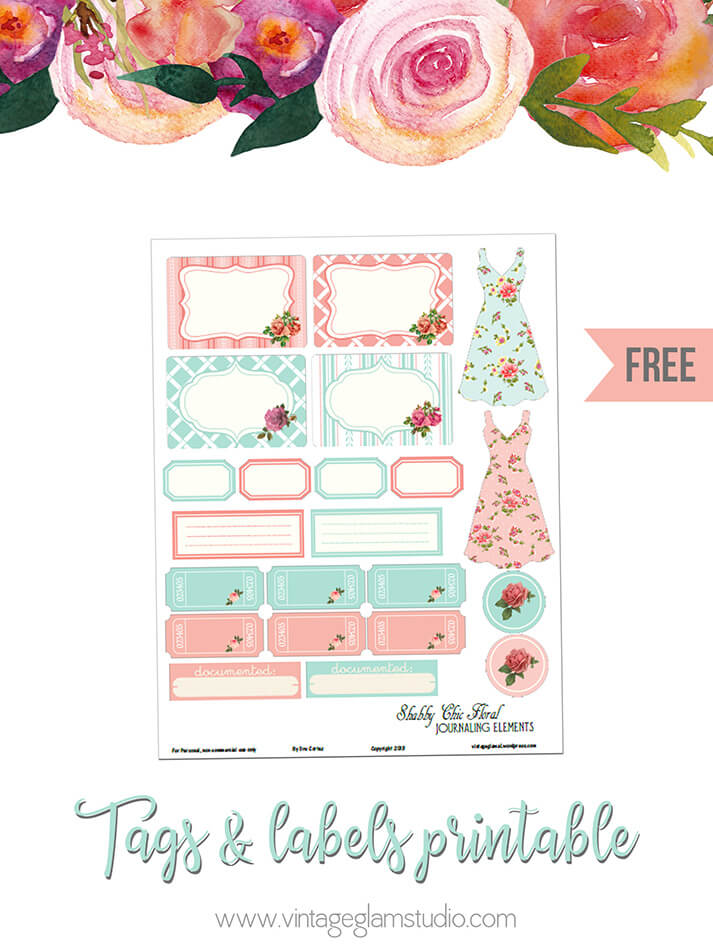 Shabby Chic Floral II Journaling Elements - Free Printable -