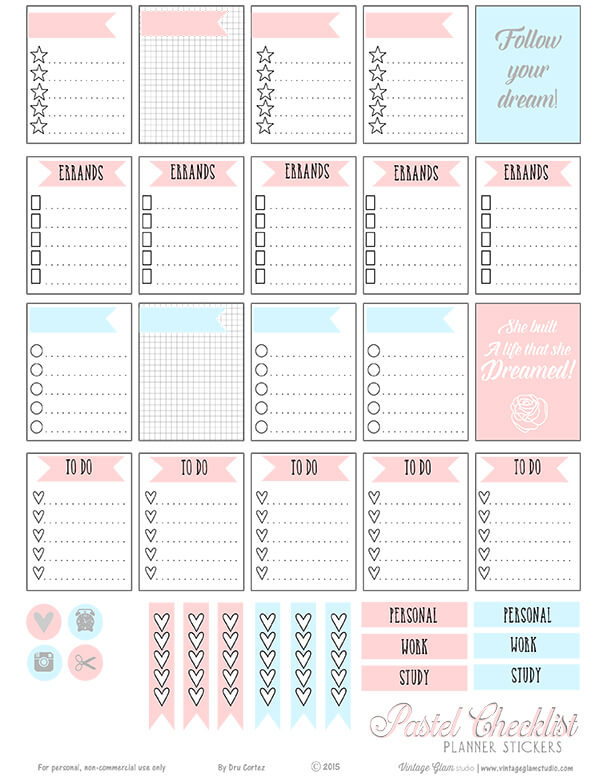 pastel checklist planner stickers free printable