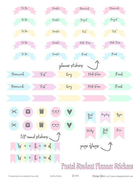 pastel student academic planner stickers free printable